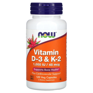 NOW, Vitamin D-3 & K-2, 120 капс (120 порций)