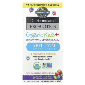 Garden of Life, Kids+ Organic Formulated Probiotics, 30 жев табл