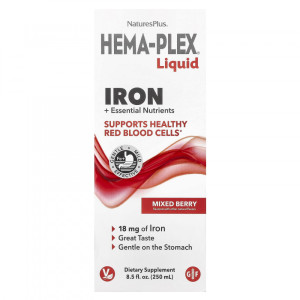 Natures Plus, Hema-Plex Liquid Iron, 250 мл, Ягодный микс