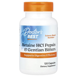 Doctor's Best, Betaine HCI Pepsin & Gentian Bitters, 120 капс