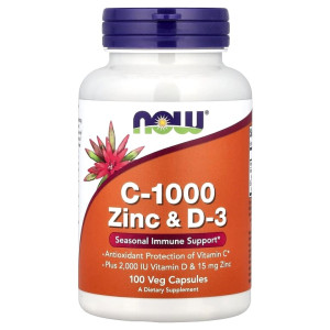 NOW, C-1000 Zinc & D3, 100 капс (100 порций)